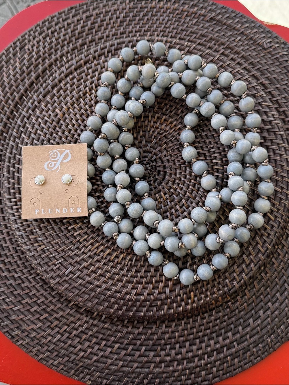 Grey Multi-Strand Beaded Necklace with Plunder Studs